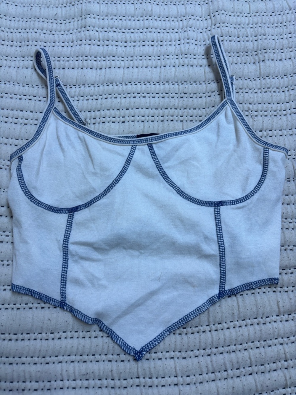 Forever 21 White Crop Tank with Blue Contrast Stitching